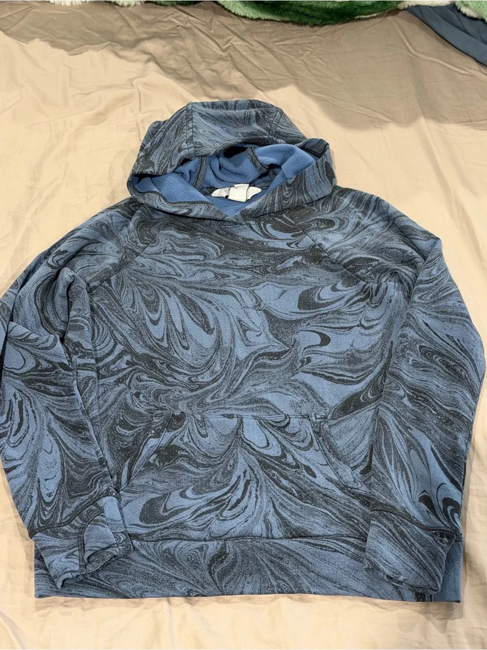 Athleta Girl Blue Marble-Print Hooded Pullover Sweatshirt